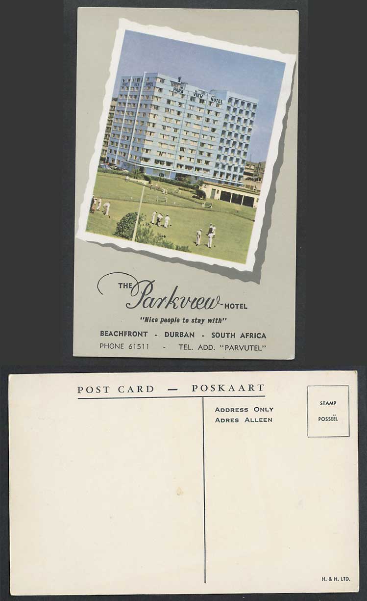 South Africa, The Park View Parkview Hotel Bowling Green Turf Bowls Old Postcard