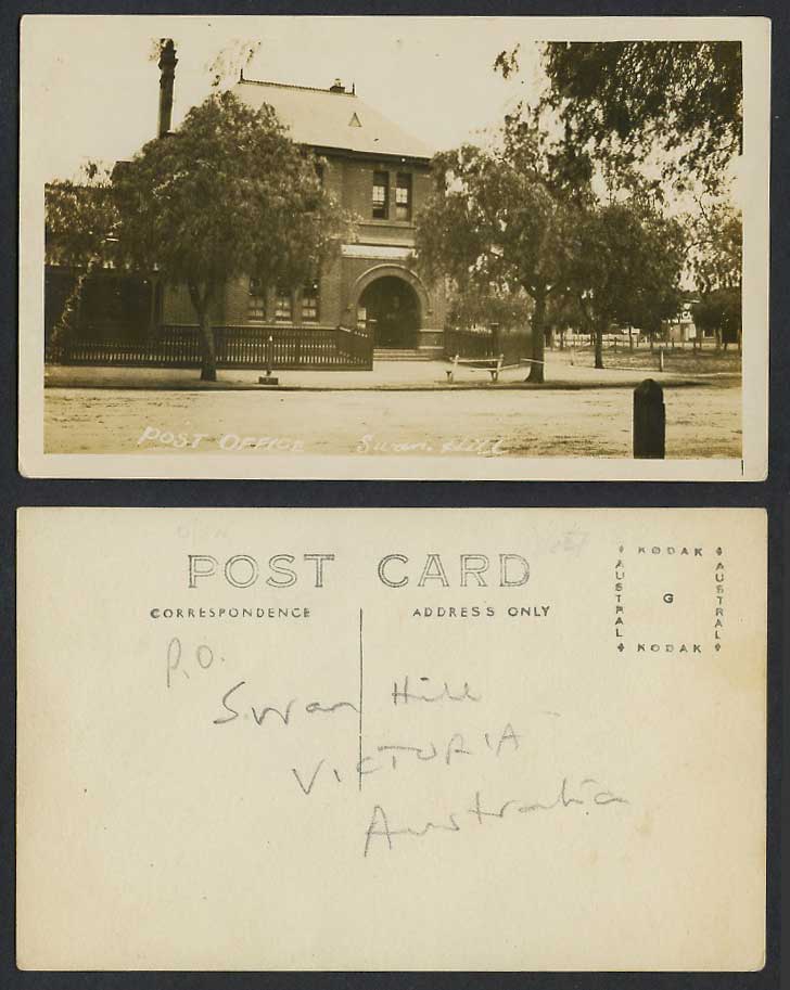 Australia Old Real Photo Postcard Post Office Swan Hill Victoria PO Street Scene