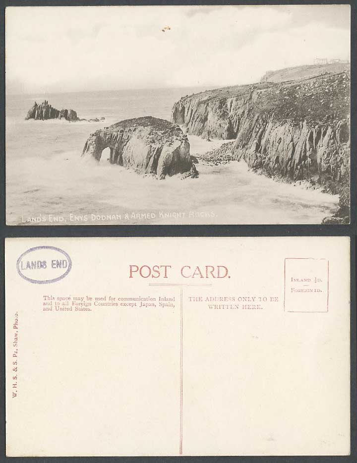 Land's End, Enys Dodnan and Armed Knight Rocks, Lands End, Cornwall Old Postcard