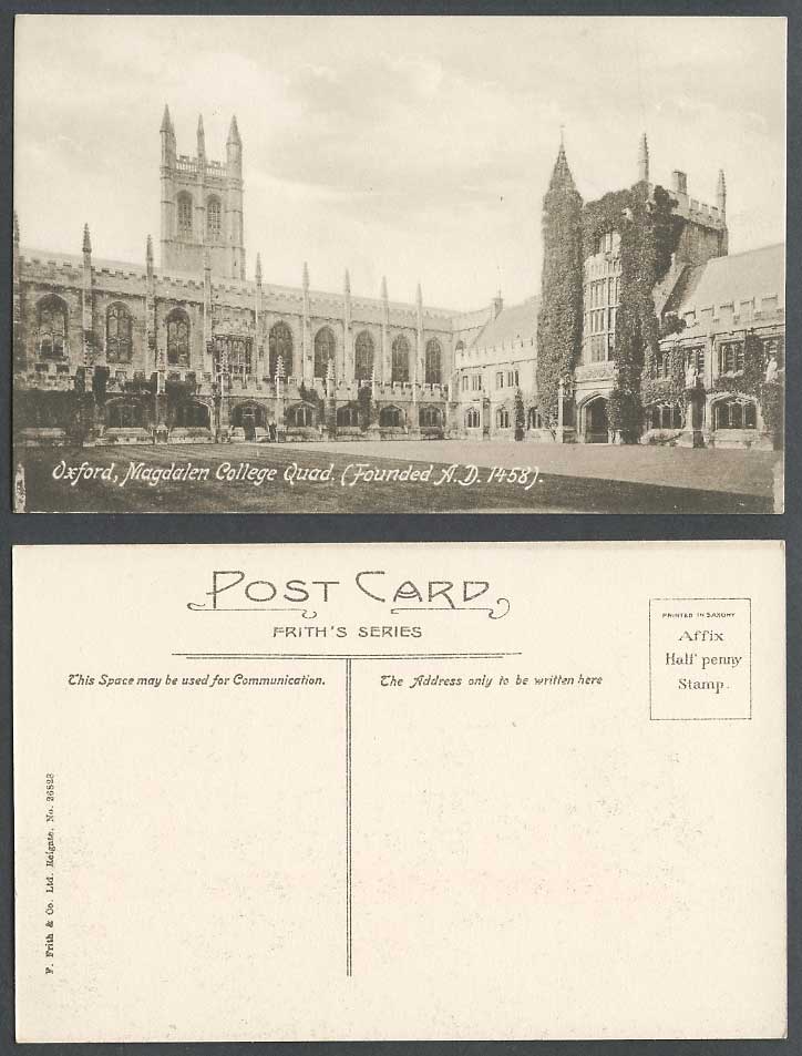 Oxford Magdalen College Quad. Founded A.D. 1458 Oxfordshire Old Postcard Frith's