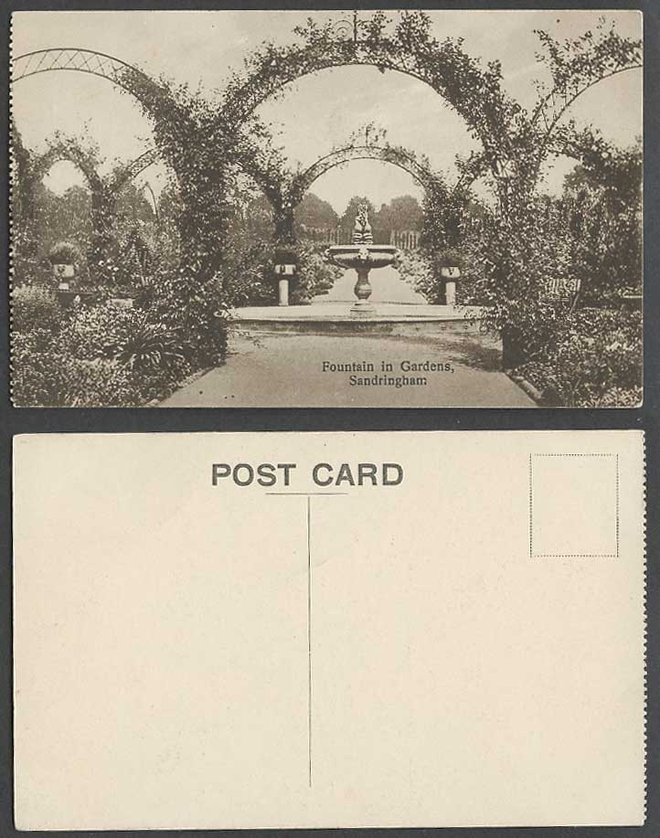 Sandringham Fountain in Gardens, Norfolk Old Postcard Arch Arches Statue Statues
