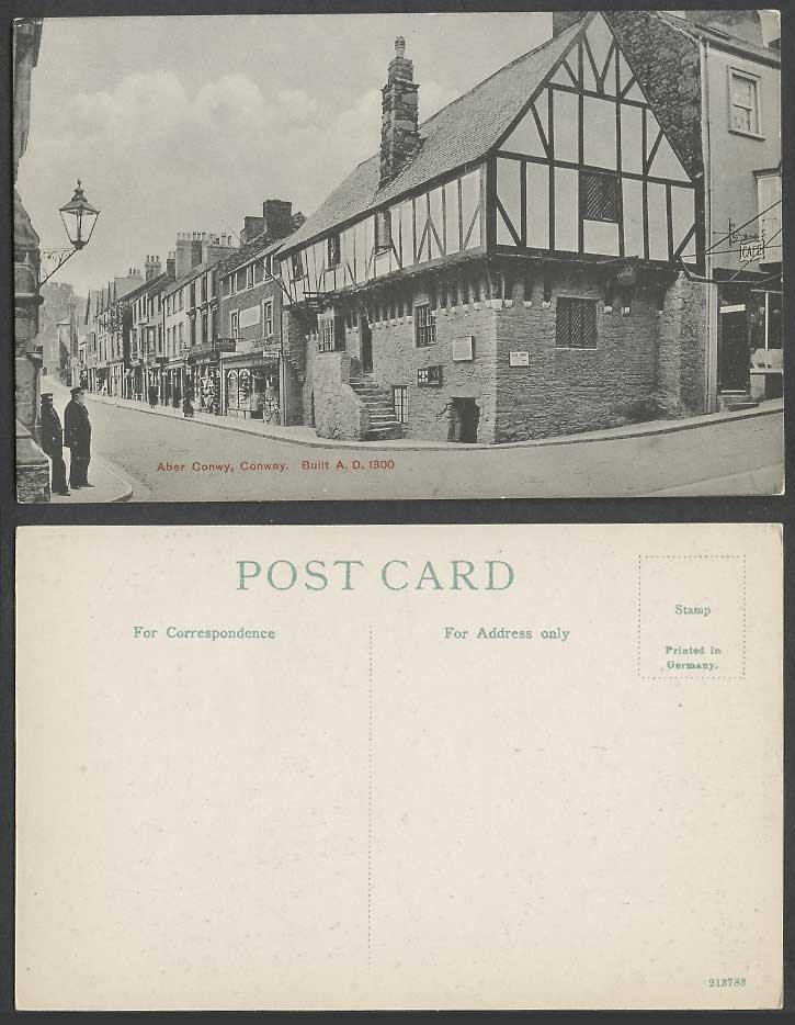Aber Conwy Conway Aberconwy A.D.1300 Tudor Houses Street Cafe Shops Old Postcard