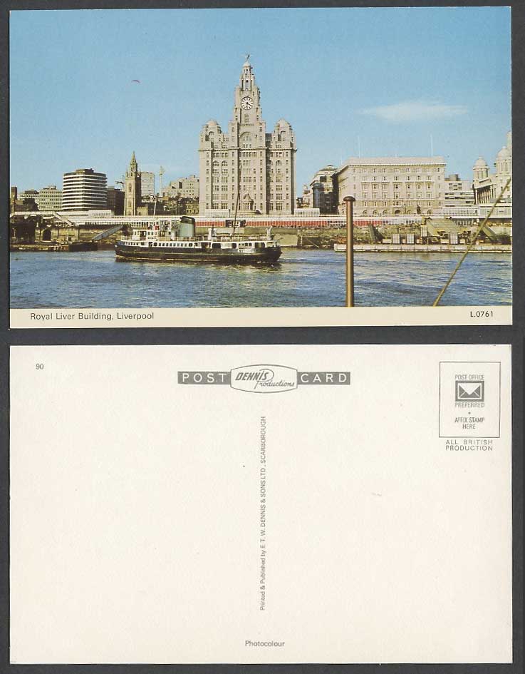Liverpool, Royal Liver Building, Clock Tower, Ferry Steamer Steam Ship Postcard