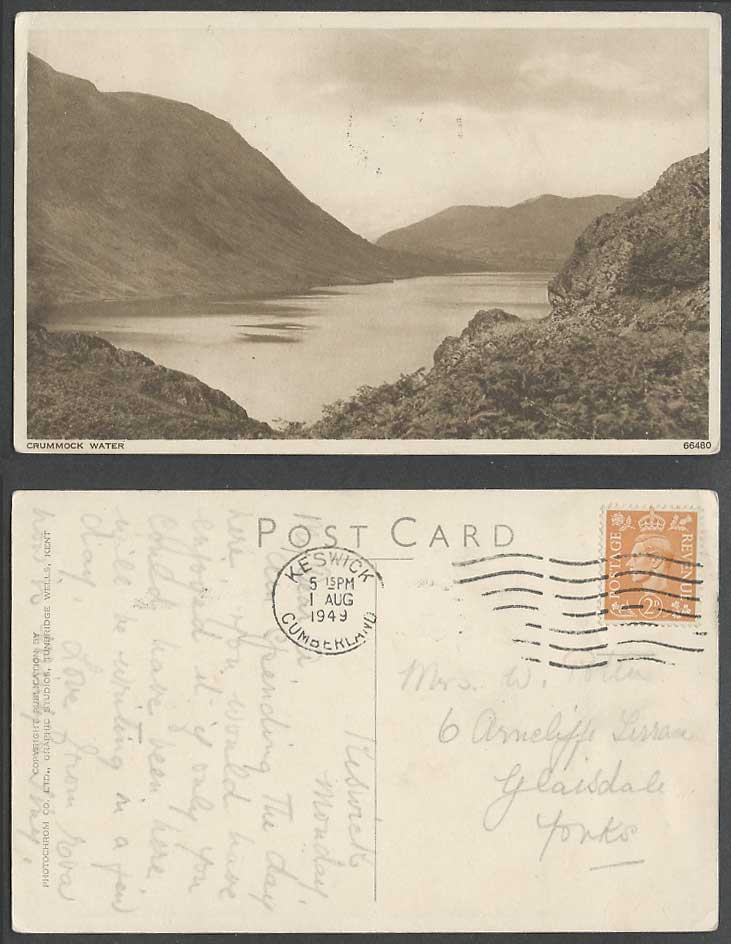 Crummock Water Lake District Mountains Panorama 2d. 1949 Old Postcard Photochrom