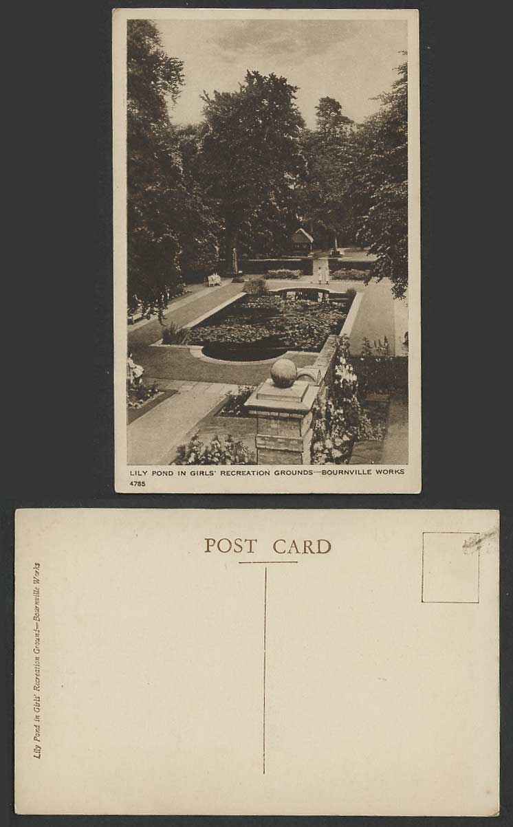 Bournville Works Lily Pond in Girls Recreation Grounds Old Postcard Warwickshire
