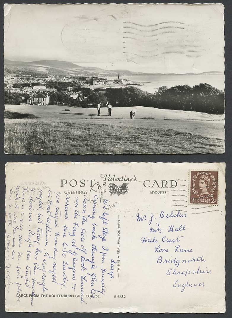 LARGS from ROUTENBURN GOLF COURSE, Golfers Golfing Ayrshire 1956 Old RP Postcard