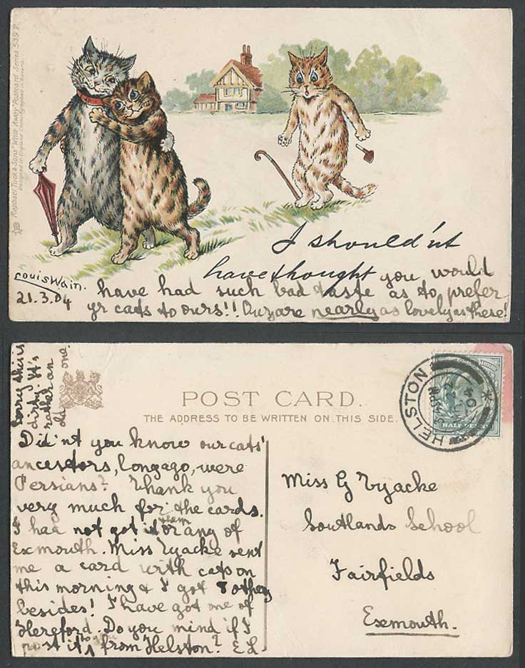 LOUIS WAIN Artist Signed Cat Shouldn't Have Thought Write Away 1904 Old Postcard