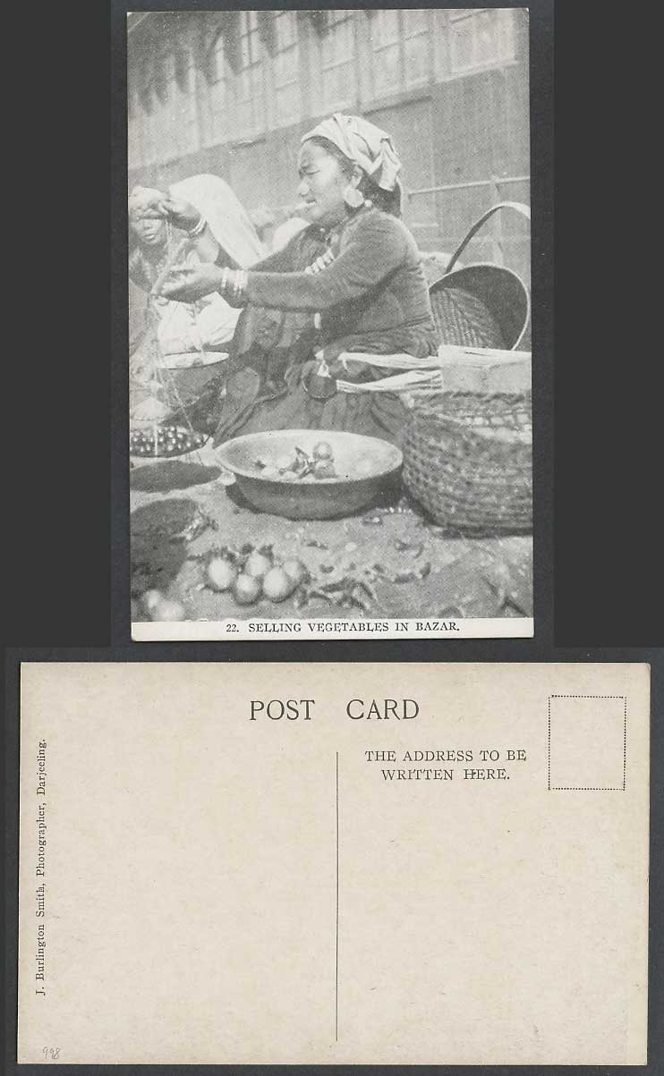 TIBET China Old Postcard Tibetan Lepcha, Selling Vegetables in Bazar, Darjeeling