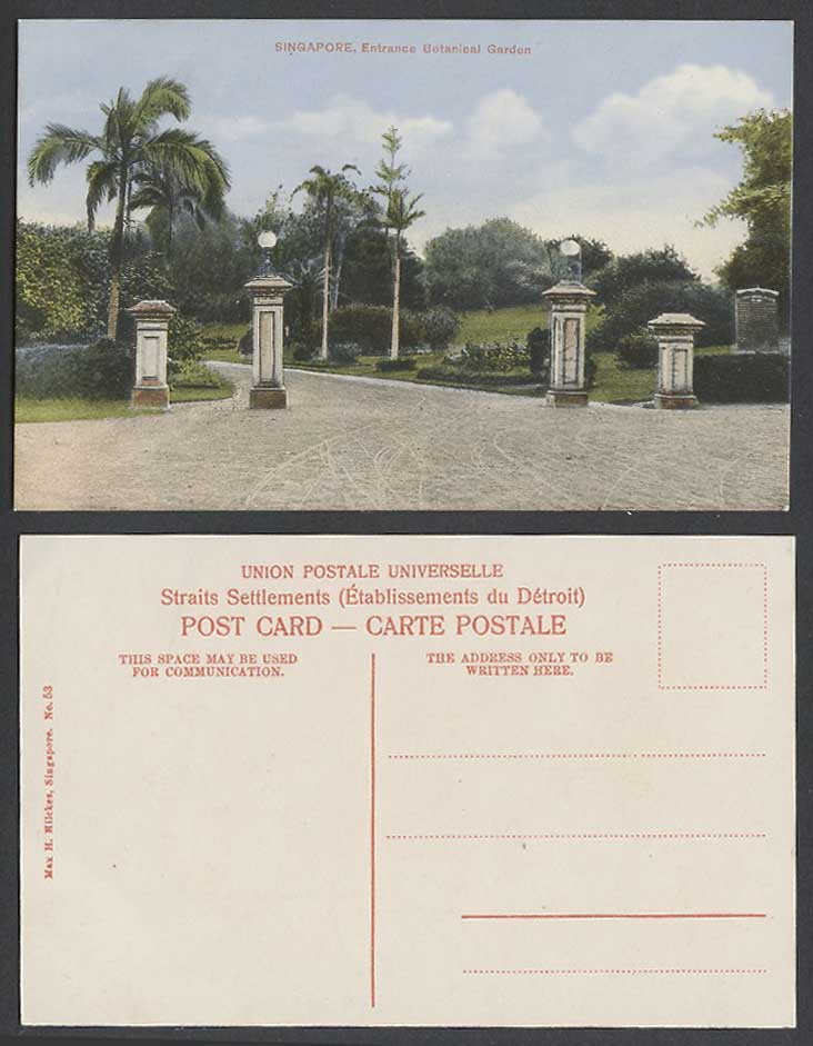 Singapore Old Color Postcard Entrance Botanical Garden Botanic Gardens Palm Tree