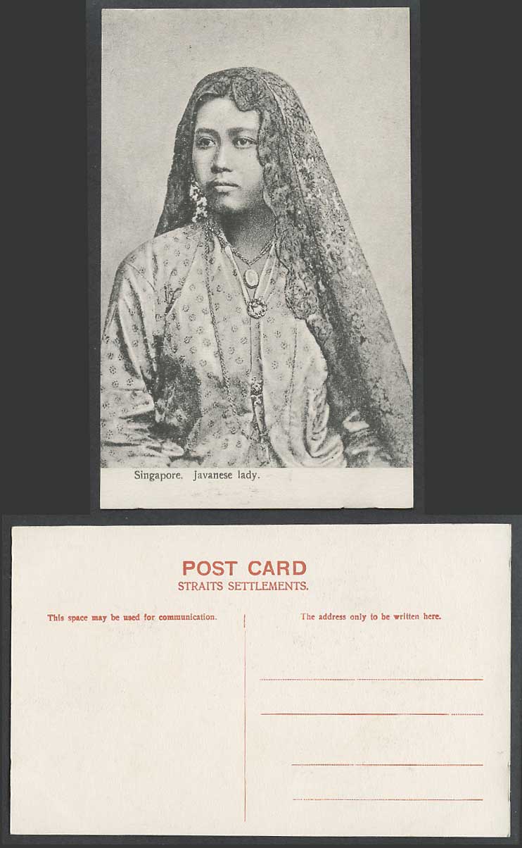 Singapore Old Postcard Java Javanese Lady Woman, Head Scarf Traditional Costumes