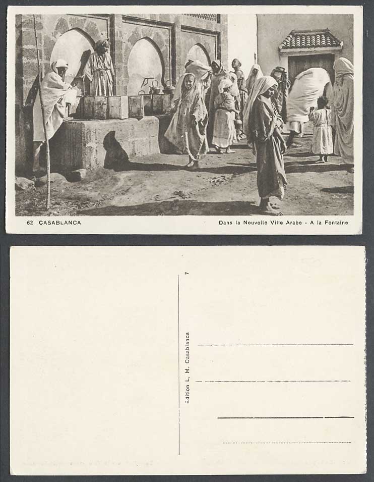 Morocco Casablanca Old Postcard Native Women Drawing Water Arab City At Fountain
