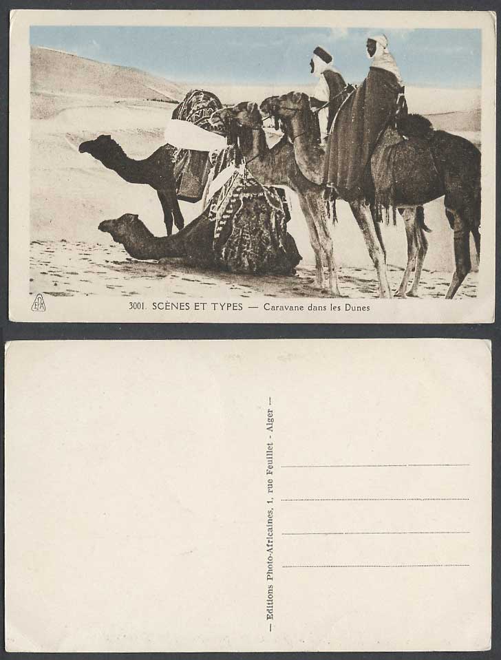 Egypt Old Postcard Camels & Camel Caravan in Desert, Sand Dunes Bedouins Beduins