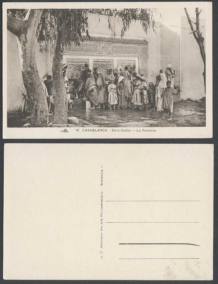 Morocco Casablanca Old Postcard Derb-Sultan La Fontaine Fountain Women Children