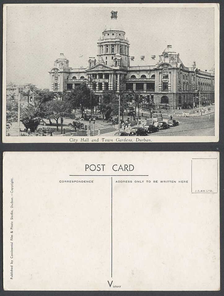 South Africa Old Postcard Durban City Hall Town Gardens National War Fund Street