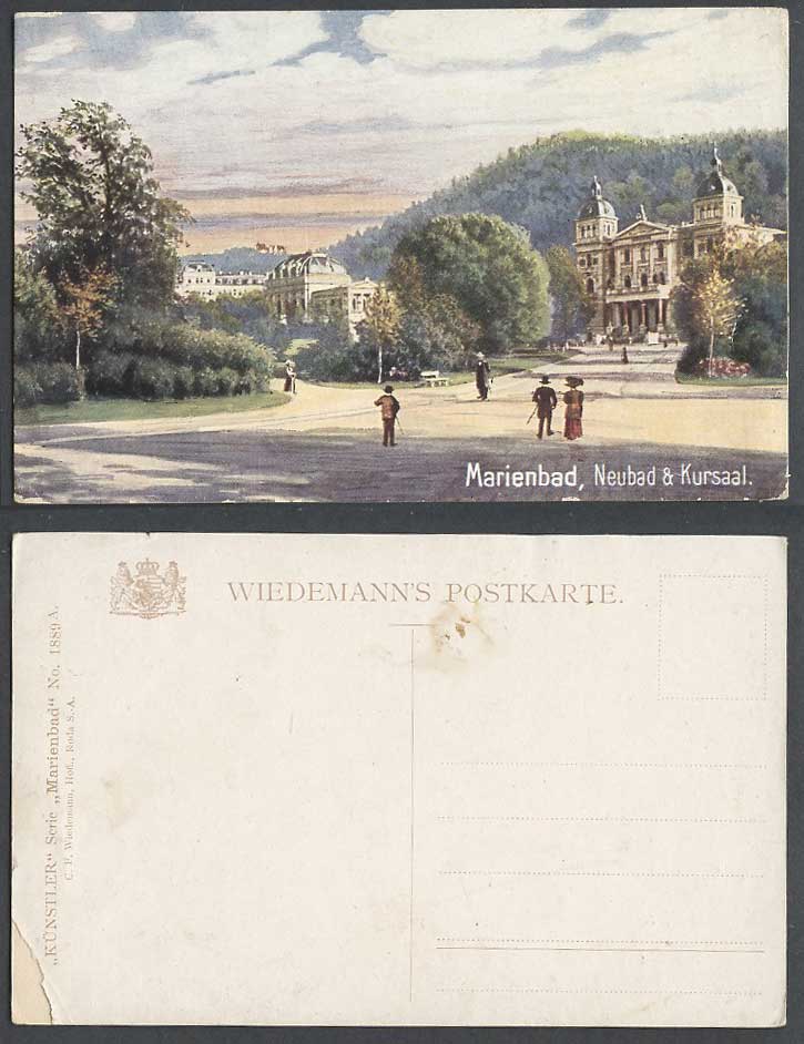 Czechoslovakia Czech Old Postcard MARIENBAD Neubad and Kursaal, Art Artist Drawn