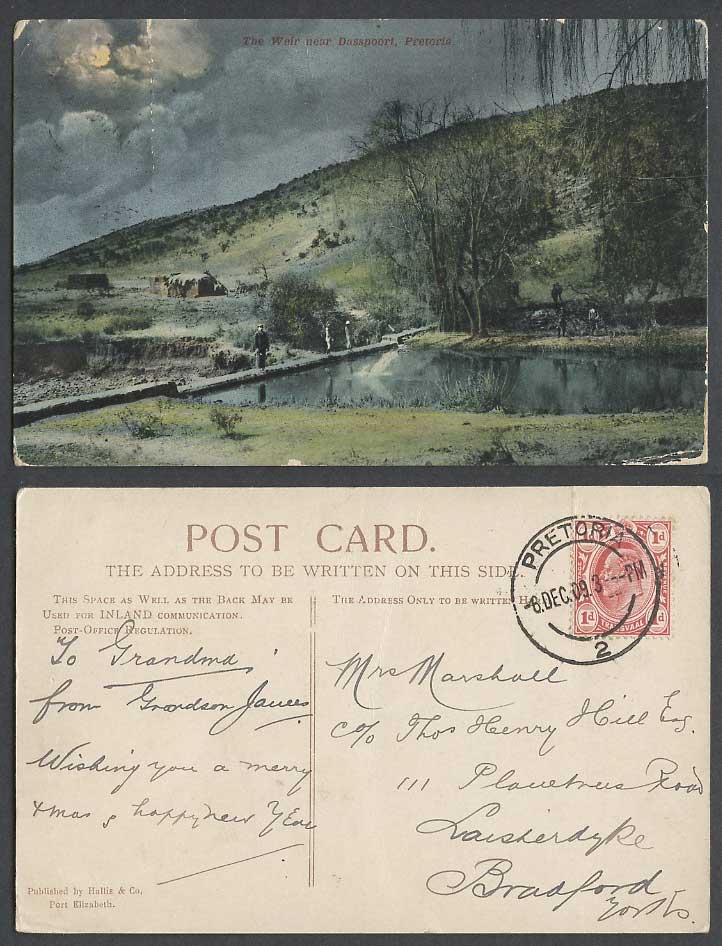 South Africa Pretoria 1909 Old Postcard The Weir nr Dasspoort Daspoort Moonlight