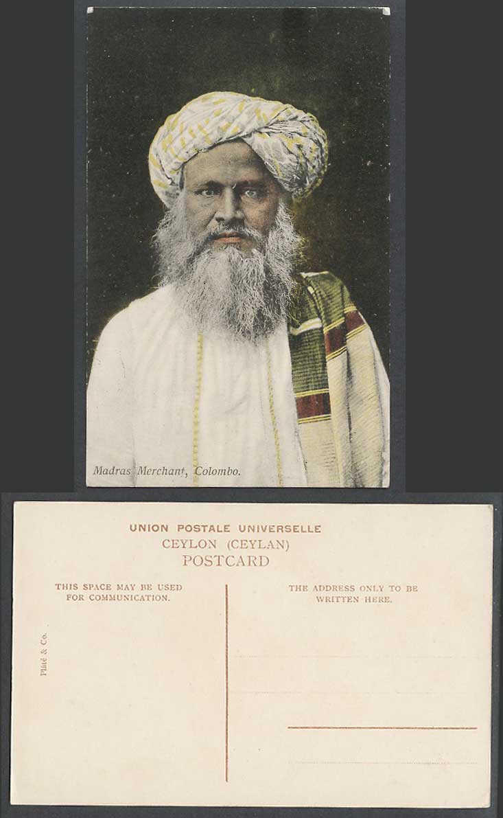 Ceylon Old Hand Tinted Postcard Colombo, An Indian Madras Merchant Seller Vendor