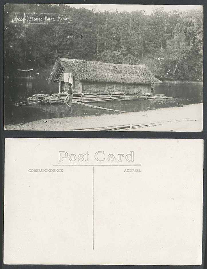 PAHANG House Boat Houseboat Federated Malay States A Man Old Real Photo Postcard