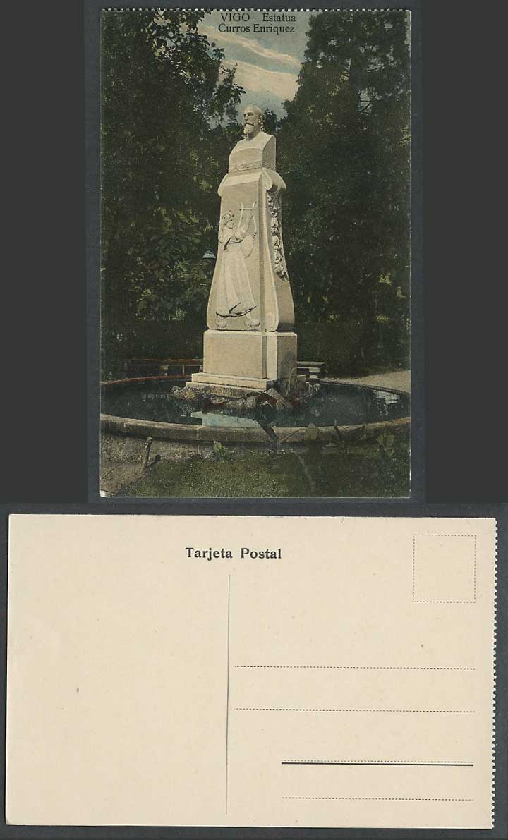 Spain Old Colour Postcard VIGO Estatua Curros Enriquez, Statue Memorial Monument