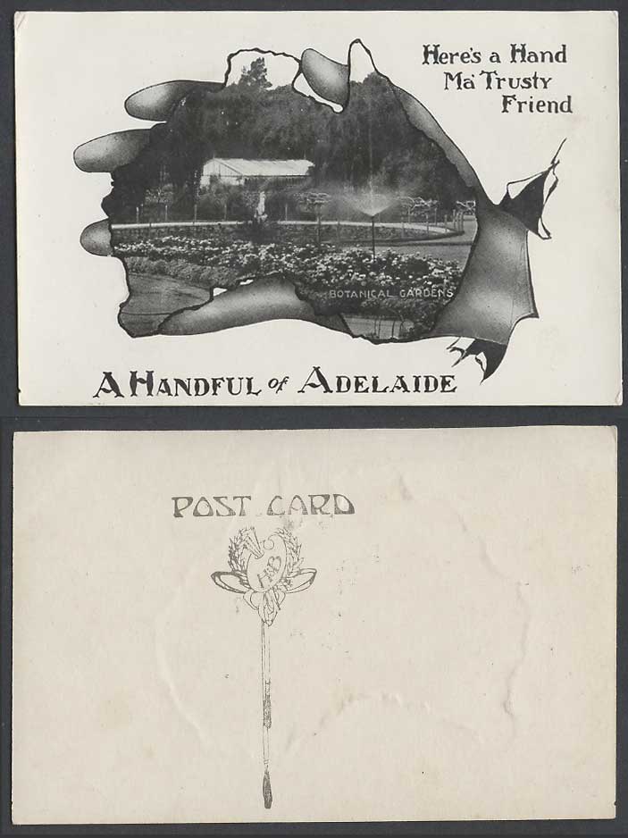 Australia Handful of Map Old Postcard Botanical Gardens Botanic Garden, Fountain