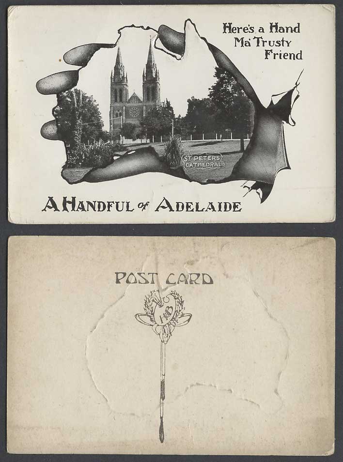 Australia Map, A Handful of Adelaide, St. Peters Cathedral Old Embossed Postcard