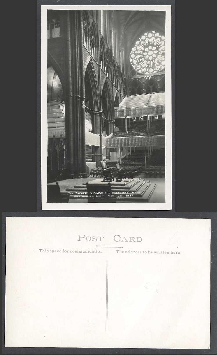 London Old RP Postcard Theatre, Peeresses' Seats Westminster Abbey May 12th 1937
