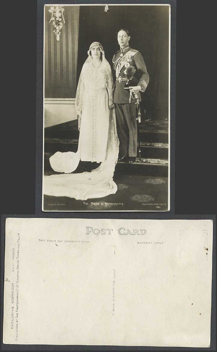 Royal Wedding British Royalty King George 6th Bride Bridegroom Old R.P. Postcard