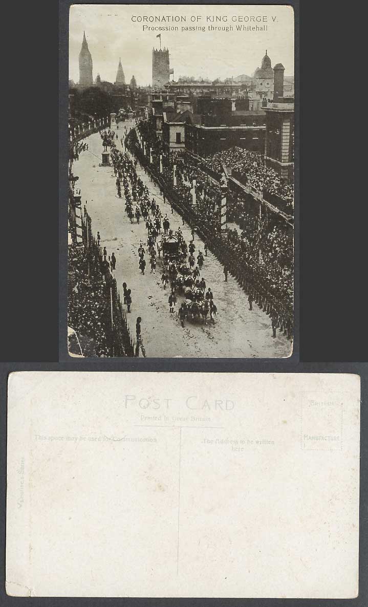 Coronation of King George V KGV Procession passing Whitehall London Old Postcard