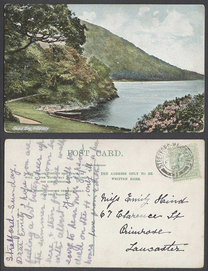 Ireland 1908 Old Postcard Glena Bay, Killarney Boat Canoe Mountain Flowers Kerry