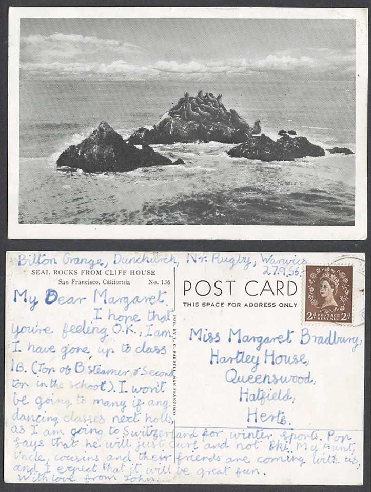 Seals Seal Rocks from Cliff House San Francisco California USA 1956 Old Postcard