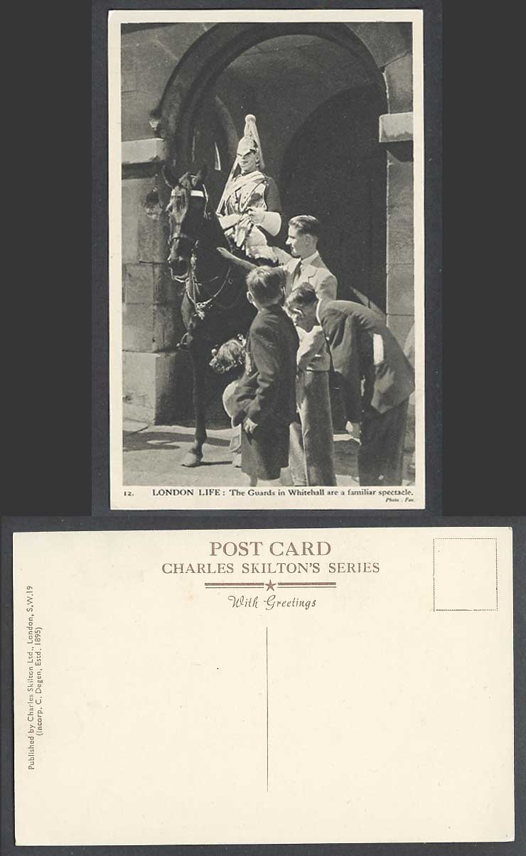 London Life Old Real Photo Postcard The Guards Horse Guard in WHITEHALL Boy Girl