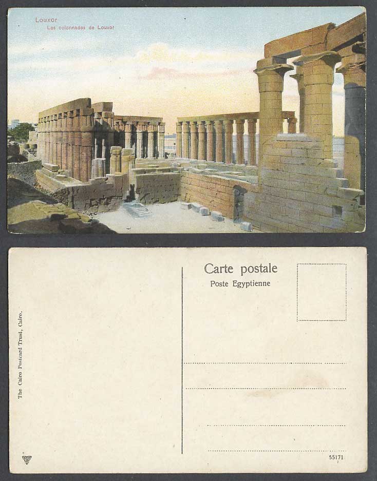 Egypt Old Colour Postcard Luxor Temple Ruins, Colonnades Columns, Louxor Louqsor