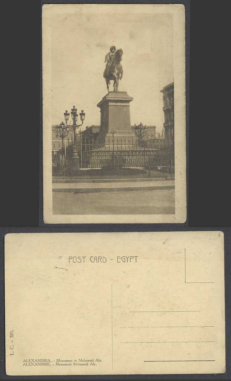 Egypt Old Postcard Alexandria Monument to Mohamed Aly Statue Alexandrie Horse LC