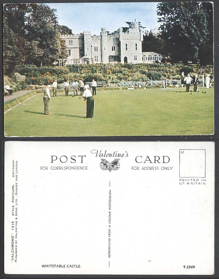 Whitstable Castle Kent Old Colour Postcard Bowling Greens Sport Sports Valchrome
