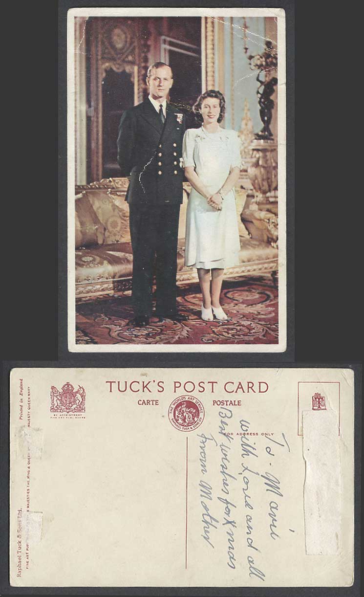 QUEEN ELIZABETH II and Prince Philip Old Tuck's Colour Postcard British Royalty