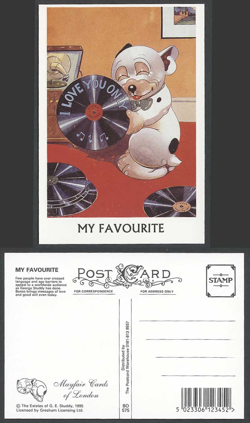 BONZO DOG G.E. Studdy Postcard My Favourite, Record Player, Music LP Puppy BO575