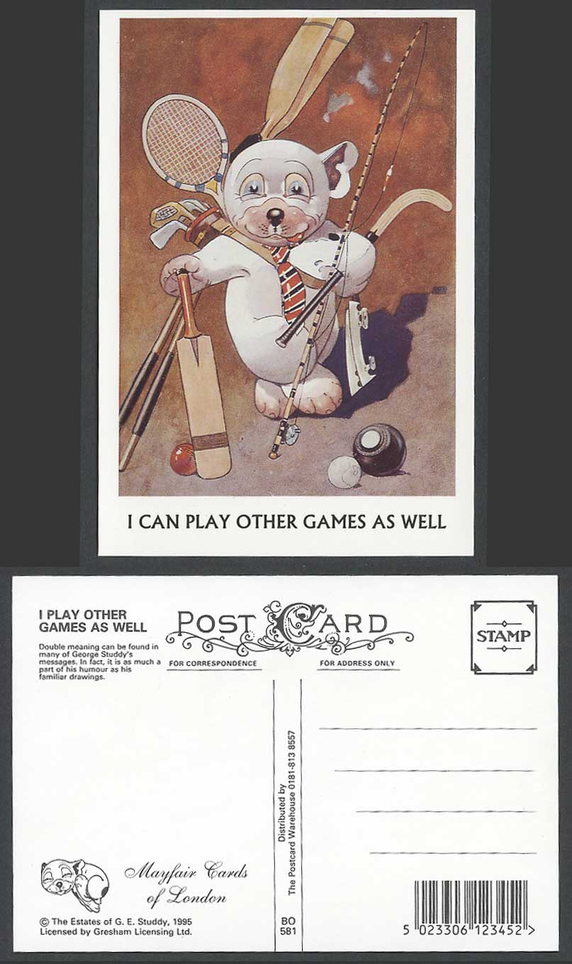 BONZO DOG GE Studdy Postcard I Can Play Other Games Cricket Golf Fishing BO 581