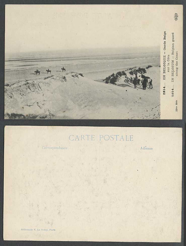 WW1 Belgian Guard along The Coast 1914 Old Postcard Soldiers Horses in Belgium