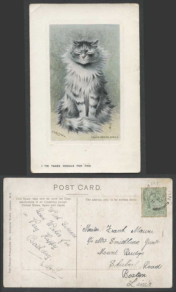 Louis Wain Artist Signed Cat Kitten I've Taken Medals For This 1911 Old Postcard