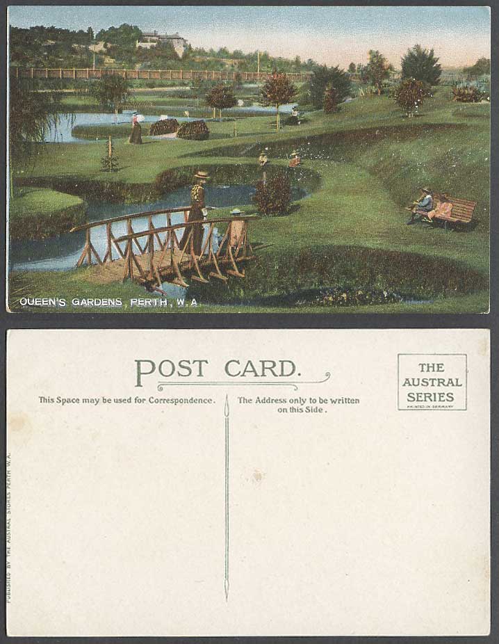 Western Australia Old Postcard Queen's Gardens Perth W.A. Bridge Bridges & Lakes
