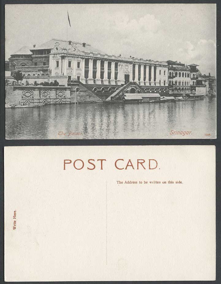 India Old Postcard Shrinagar Srinagar Maharaja Maharajah Palace Flag River Scene