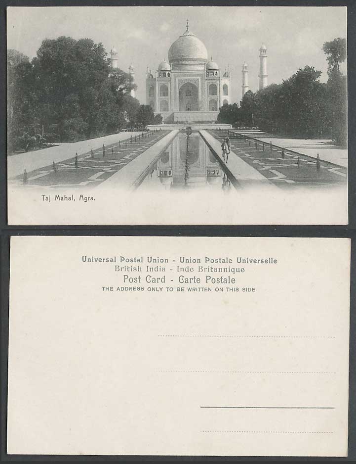 India Old Postcard TAJ MAHAL AGRA, Garden Temples Mosques Fountain Gardens & Man
