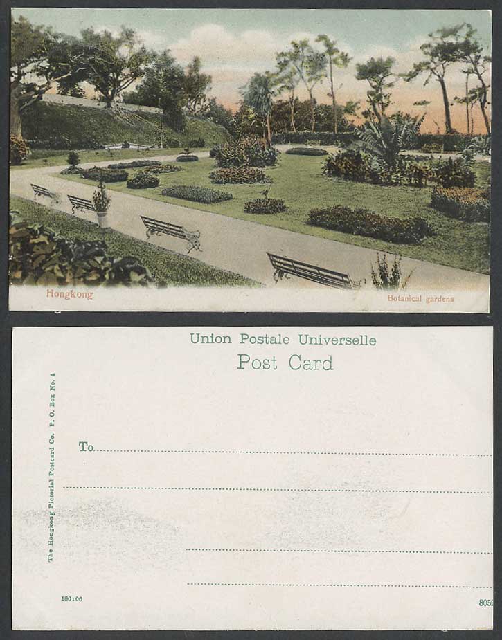 Hong Kong China Old Colour UB Postcard Botanical Gardens Botanic Garden Benches
