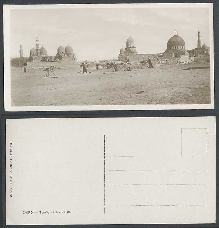 Egypt Old Real Photo Postcard Cairo Tombs of Khalifs Natives Wheel Tool Bookmark