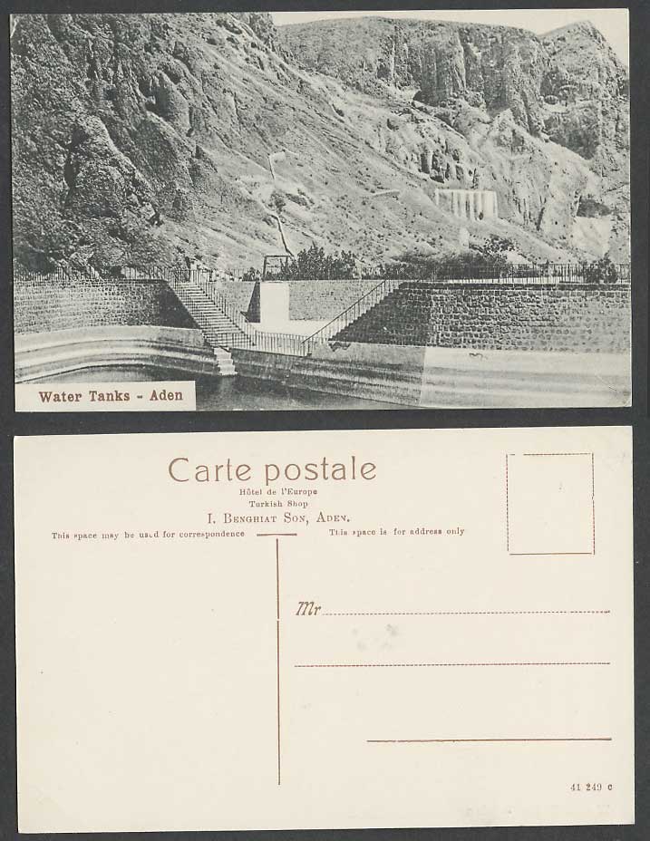 Aden Old Postcard Water Tanks Rock Mountains Steps Yemen Middle East I. Benghiat