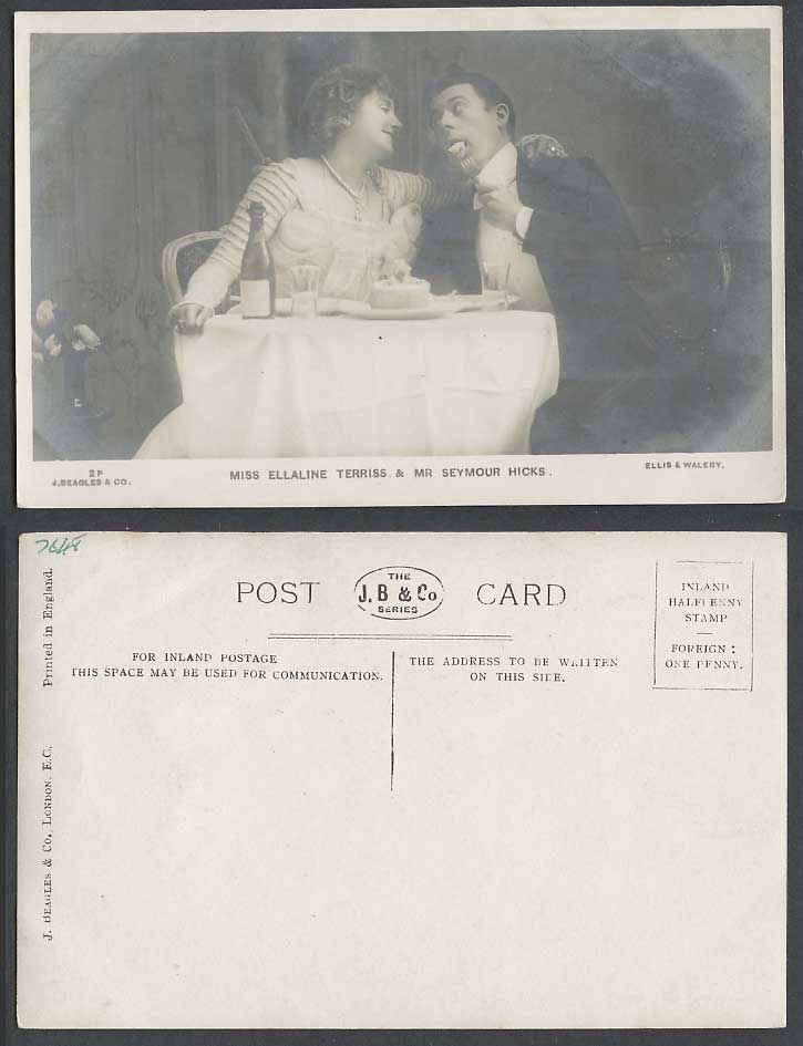 Actor Mr Seymour Hicks Actress Miss Ellaline Terriss Eat Old Real Photo Postcard
