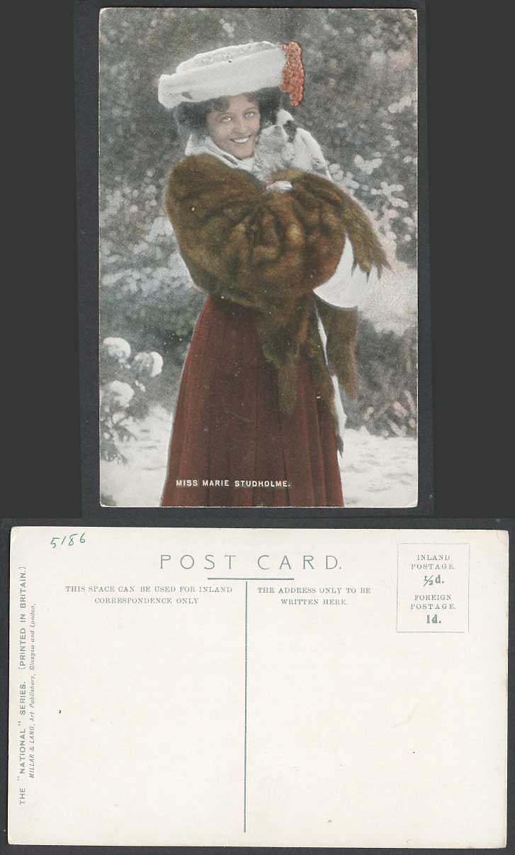 Actress Marie Studholme Cavalier King Charles Spaniel Dog Puppy Fur Old Postcard