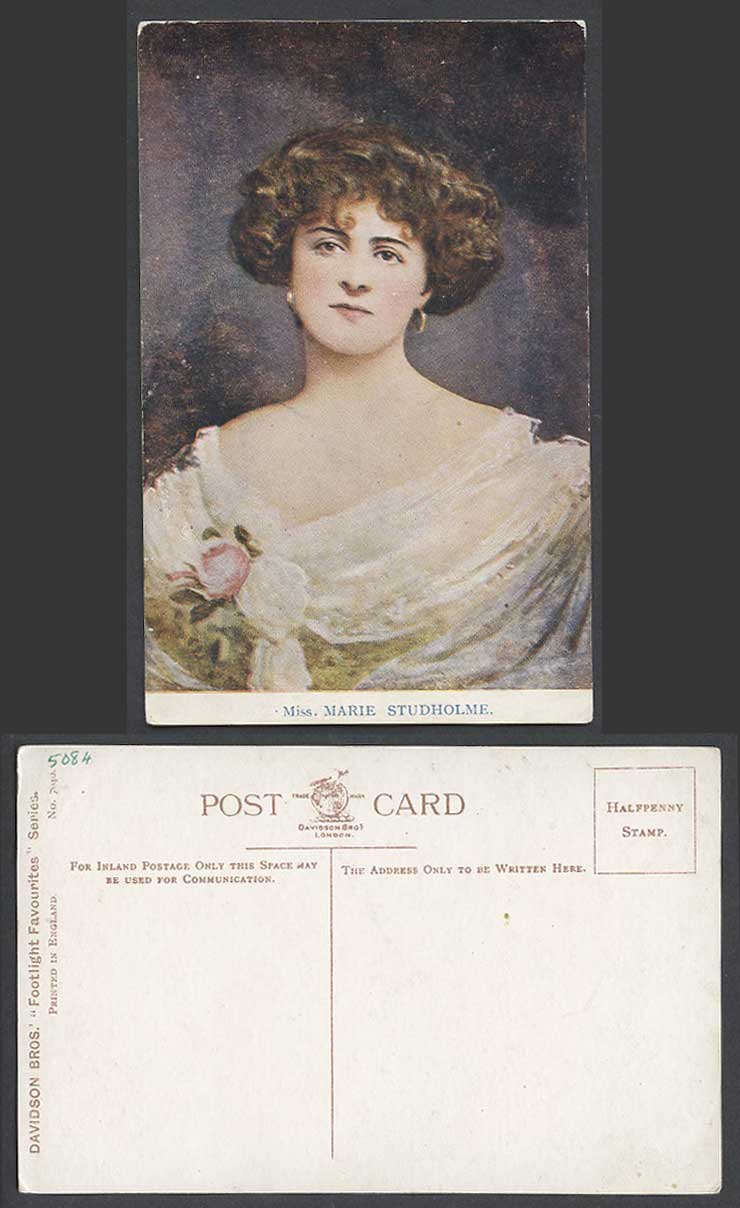 Actress Miss MARIE STUDHOLME, Earrings Footlight Favourites Old Colour Postcard