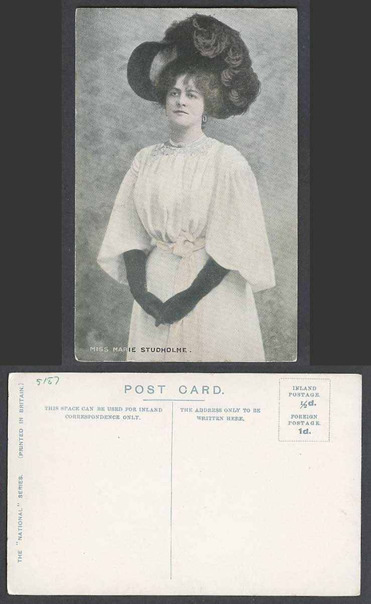 Actress Miss MARIE STUDHOLME Black Gloves Hat Fashion Glamour 1904 Old Postcard