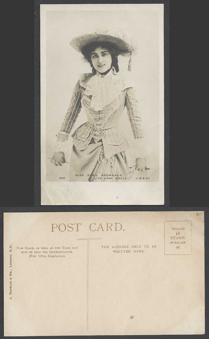 Actress Miss SYBIL ARUNDALE as Lady Molly, Hat, Fashion Old Real Photo Postcard
